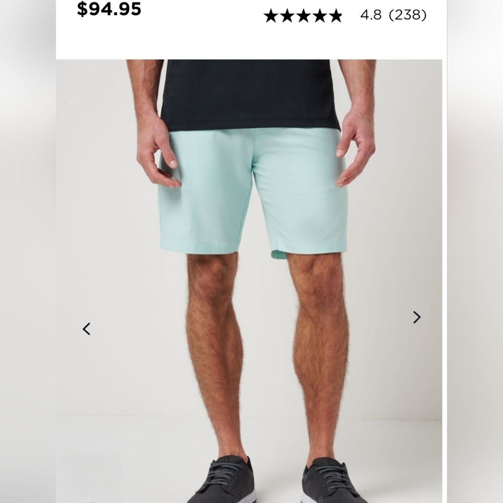 Travis Mathew 10" Mint Green Performance Shorts Mens Sz 38. golf athleisure